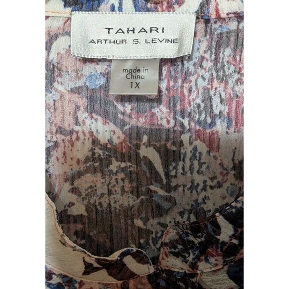 Tahari ASL Sheer Lightweight Ruffled Top Sleeveless Floral Blouse Plus Size 1X - Picture 7 of 11